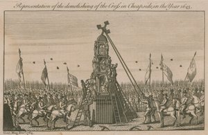 Representation av rivningen av korset i Cheapside år 1643 av English School
