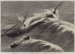 Räddning av elva personer från fartygslarmet i Belfast med en livbåt i Ballycotton Bay (gravyr) av English School