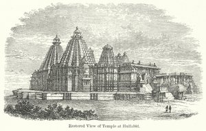 Restaurerad vy av templet vid Hullabid (gravyr) av English School