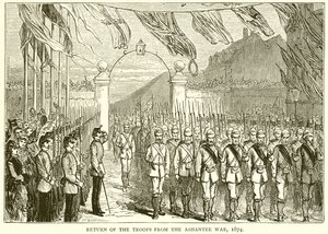 Truppernas återkomst från Ashantee-kriget, 1874 av English School