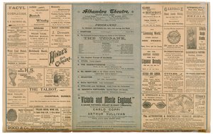 Baksidan av en reklambroschyr för Alhambra Theatre av English School