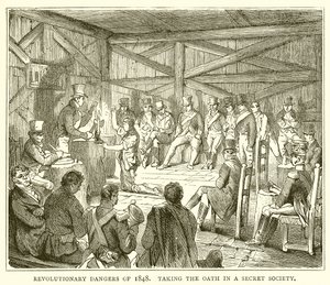 Revolutionära faror 1848. Avläggande av ed i ett hemligt sällskap av English School