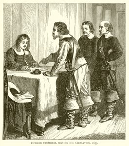 Richard Cromwell undertecknade sin abdikation, 1659 av English School