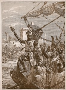Richard landar i Jaffa, illustration från Cassells Illustrated History of England (sepiafoto) av English School