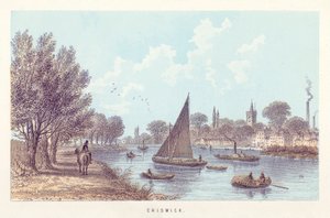 Themsen: Chiswick (färgad gravyr) av English School