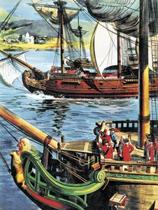 Robert Clive seglar uppför Bengaliska viken till mynningen av Ganges av English School