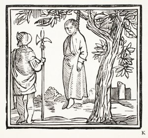 Robert hänger sig själv, illustration från Chap-books of the Eighteenth Century av John Ashton, pub. 1882 av English School