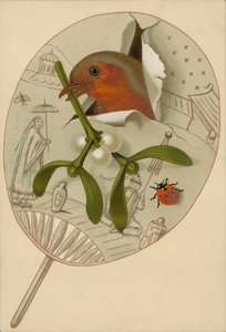 Robin och mistel (chromolitho) av English School