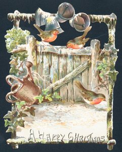 Robins och ringande klockor, julkort av English School