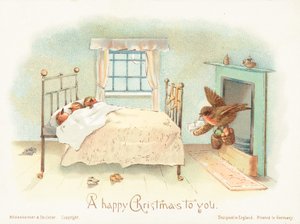 Robins sover i sängen! Julkort av English School