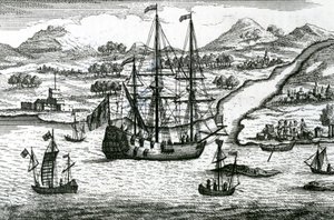 Robinson Crusoe flyr från Kambodja går in i en hamn i norra Kina av English School