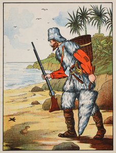 Robinson Crusoe, illustration från The Story of Robinson Crusoe: En anpassning för barn efter Defoes språk, pub. av Griffith Farran Browne & Co. Limited, London av English School