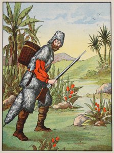Robinson Crusoe, illustration från The Story of Robinson Crusoe: En anpassning för barn efter Defoes språk, pub. av Griffith Farran Browne & Co. Limited, London av English School