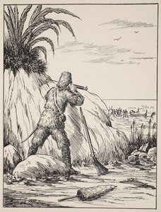 Robinson Crusoe, illustration från The Story of Robinson Crusoe: En anpassning för barn efter Defoes språk, pub. av Griffith Farran Browne & Co. Limited, London av English School