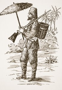 Robinson Crusoe, illustration från The Story of Robinson Crusoe: En anpassning för barn efter Defoes språk, pub. av Griffith Farran Browne & Co. Limited, London av English School