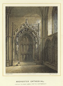 Rochester Cathedral, utsikt över dörren som leder in till kapitelhuset av English School