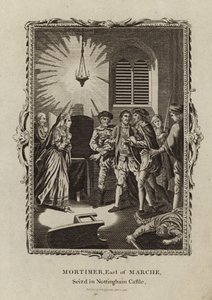 Roger Mortimer greps på Nottingham Castle av English School