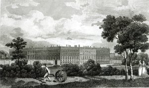 Rolling the Lawns på Hampton Court Palace, 7 mars 1807 av English School