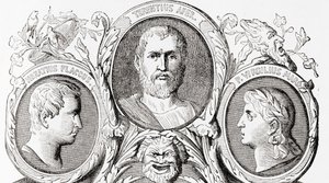 Romerska författare, från vänster till höger, Horace, Terence och Virgil, från Ward och Locks Illustrated History of the World, pub. c.1882 av English School