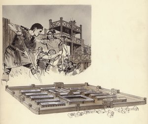 Romerskt läger (gouache på papper) av English School