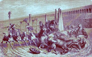 Romerska offentliga spel under imperiet - vagnkapplöpningen i cirkusen, illustration från The Illustrated History of the World, publicerad ca 1880 (digitalt förbättrad bild) av English School