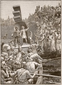 Romerska soldater lämnar Storbritannien, illustration från Cassells Illustrated History of England (sepiafoto) av English School