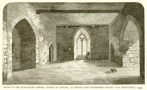 Rum i Beauchamp Tower, Tower of London, där Lord Guildford Dudley var fängslad, 1554 av English School