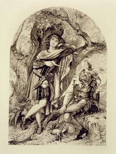 Rosalind och Touchstone, akt III, scen 2, i As You Like It, av William Shakespeare (1564-1616) av English School