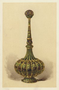 Rosenvattenflaska, i förgyllt silver och emaljerad (chromolitho) av English School