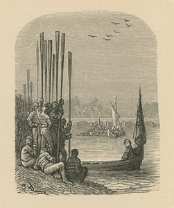 Roddare som kopplar av på flodstranden av English School