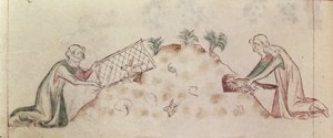 Roy 2 B VII f.155v Kvinnor som fångar en kanin med ett nät och en iller, från 