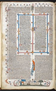 Royal 10 E. IV, f.250v Text med kantdekor och en King Dining, illustration från 