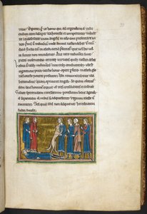 Royal 12 F.XIII, f.33 Hund som identifierar en mördare.  , från Bestiary (ff. 3-141), Lapidary (ff. 141v-149)  , 1200-talets andra kvartal (vellum) av English School