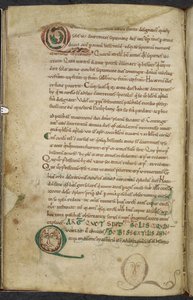 Royal 13. A.XI, f.79v Människoansikten i initialer, De temporum ratione, Bede den ärevördiga (vellum) av English School