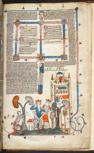 Royal MS 10 IV f.314r Kungen, Drottningen och deras slott med marginaldekoration, illustration från 