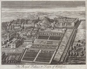 Kungliga palatset och staden Windsor, Berkshire (gravyr) av English School