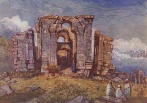 Ruinerna av Martand Sun Temple, Kashmir (färg litho) av English School