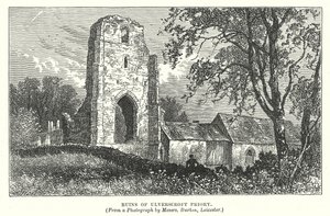Ruinerna av Ulverscroft Priory (gravyr) av English School