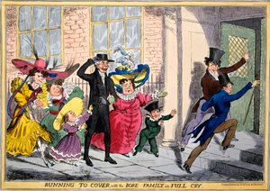 Springer till täcket med Bore Family in Full Cry, c.1830 (handfärgad gravyr) av English School