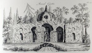 Grotto på landsbygden, från "Grotesque Architecture or Rural Amusement", av William Wright, publicerad ca 1767-90 (gravyr) (svart/vitt foto) av English School