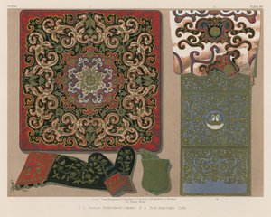 Ryskt broderat läder, guldbroderi, Korfu (chromolitho) av English School