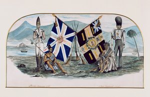 Rutlandshire Regiment, Nordamerika 1759, Nya Zeeland 1845, ca 1850 (wc på papper) av English School