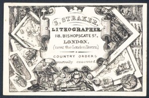 S Straker, litograf, handelskort av English School