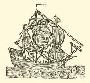 Segelfartyg (träsnitt) av English School