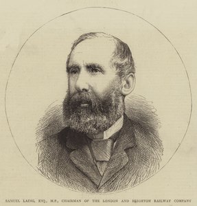 Samuel Laing, Esquire, MP, ordförande för London and Brighton Railway Company (gravyr) av English School