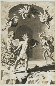 Satan och hans demoner, från "Paradise Lost" av John Milton av English School