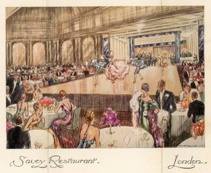 Savoy Restaurant, London (färglitografi) av English School