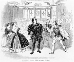 Scen från Costas Opera av Don Carlos, 1844 av English School