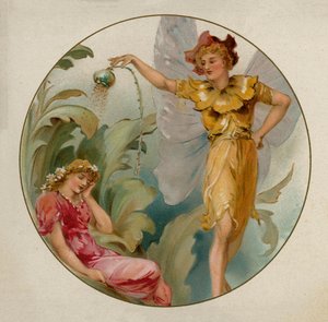Scen ur Shakespeares En midsommarnattsdröm (chromolitho) av English School