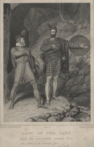 Scen från Sir Walter Scotts dikt The Lady of the Lake (gravyr) av English School